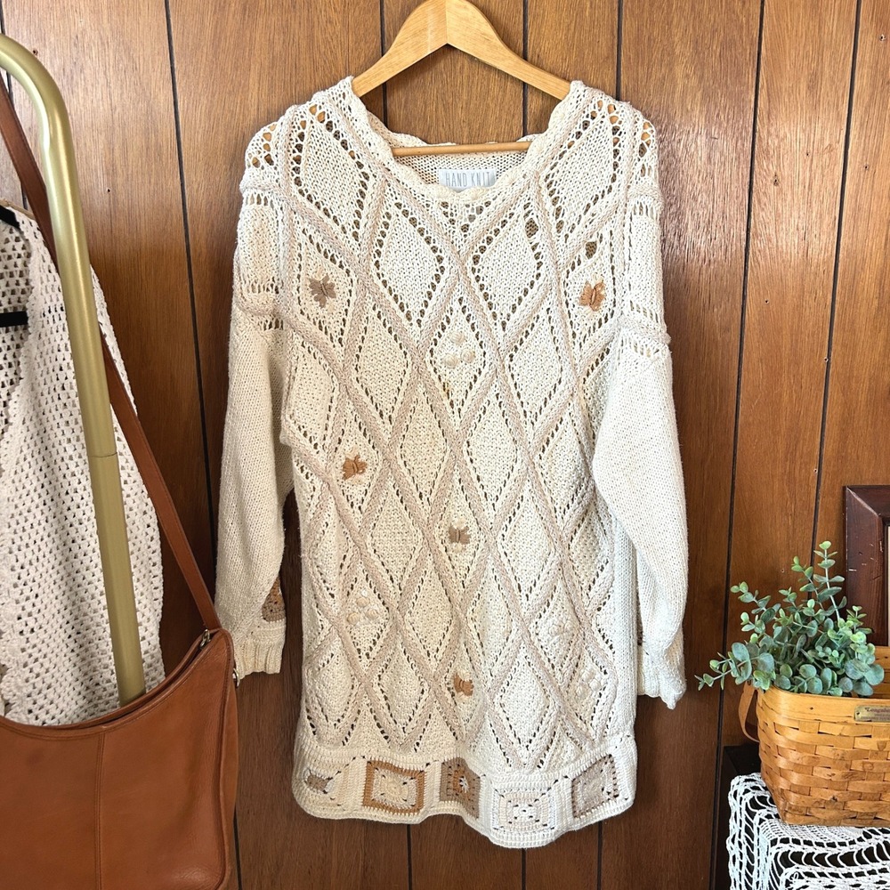 Hand Knit for The Limited Sweater Crochet Knit Butterfly Embellished‎ Size M